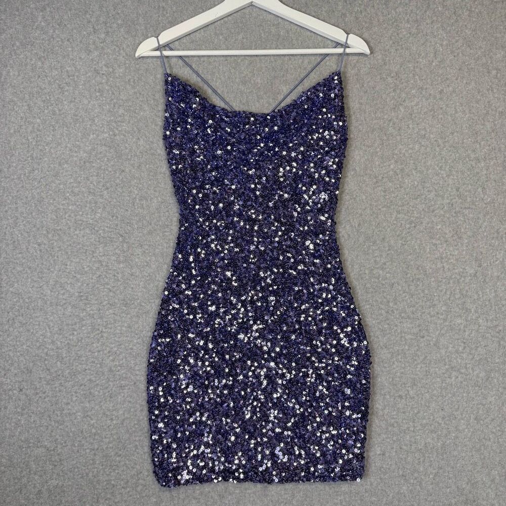 Windsor Women's Size 7/8 Blue Sequin A Line Mini Party Dress Stretch